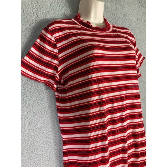 Wild Fable Women's L Striped Mock Neck Ribbed Shirt Dress Red White - Picture 8 of 12